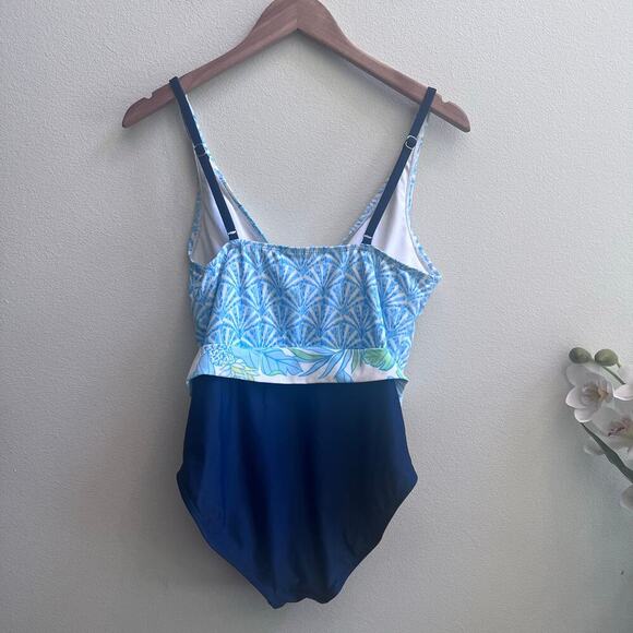 Stella Parker Women's One-Piece Swimsuit Blue White Size Large - Picture 2 of 6